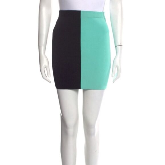Alexander Wang Pencil Skirt Mini Size S Color Block Black Green Bodycon Stretch - Picture 3 of 11